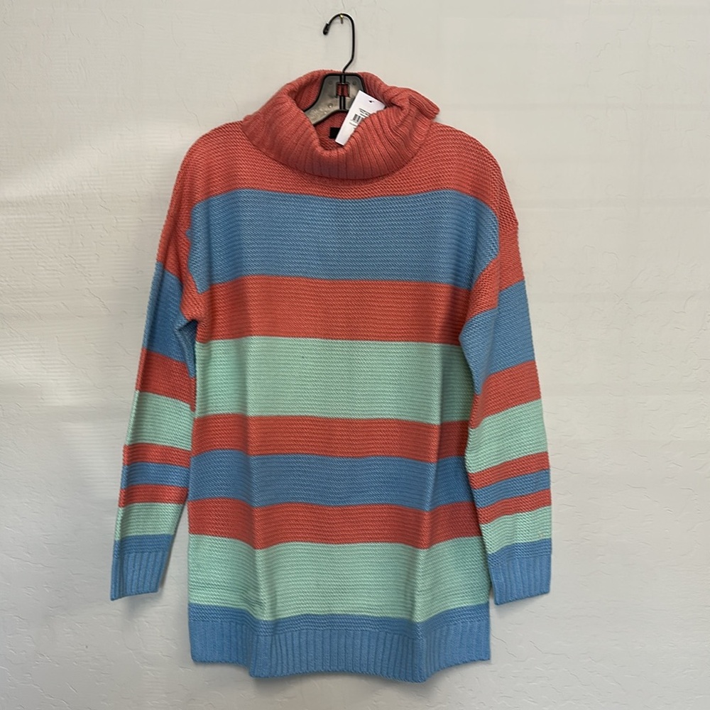 Evans Coral and Blue Striped Sweater